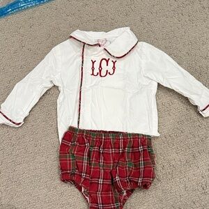 Cecil and Lou monogrammed “LCJ” Christmas diaper set